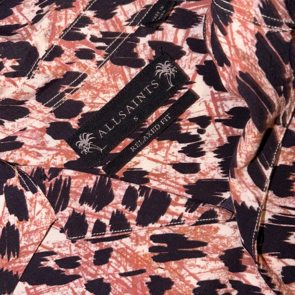 Allsaints Monteray Short Sleeve Shirt in White & Orange & Black Leopard Print - Picture 3 of 8